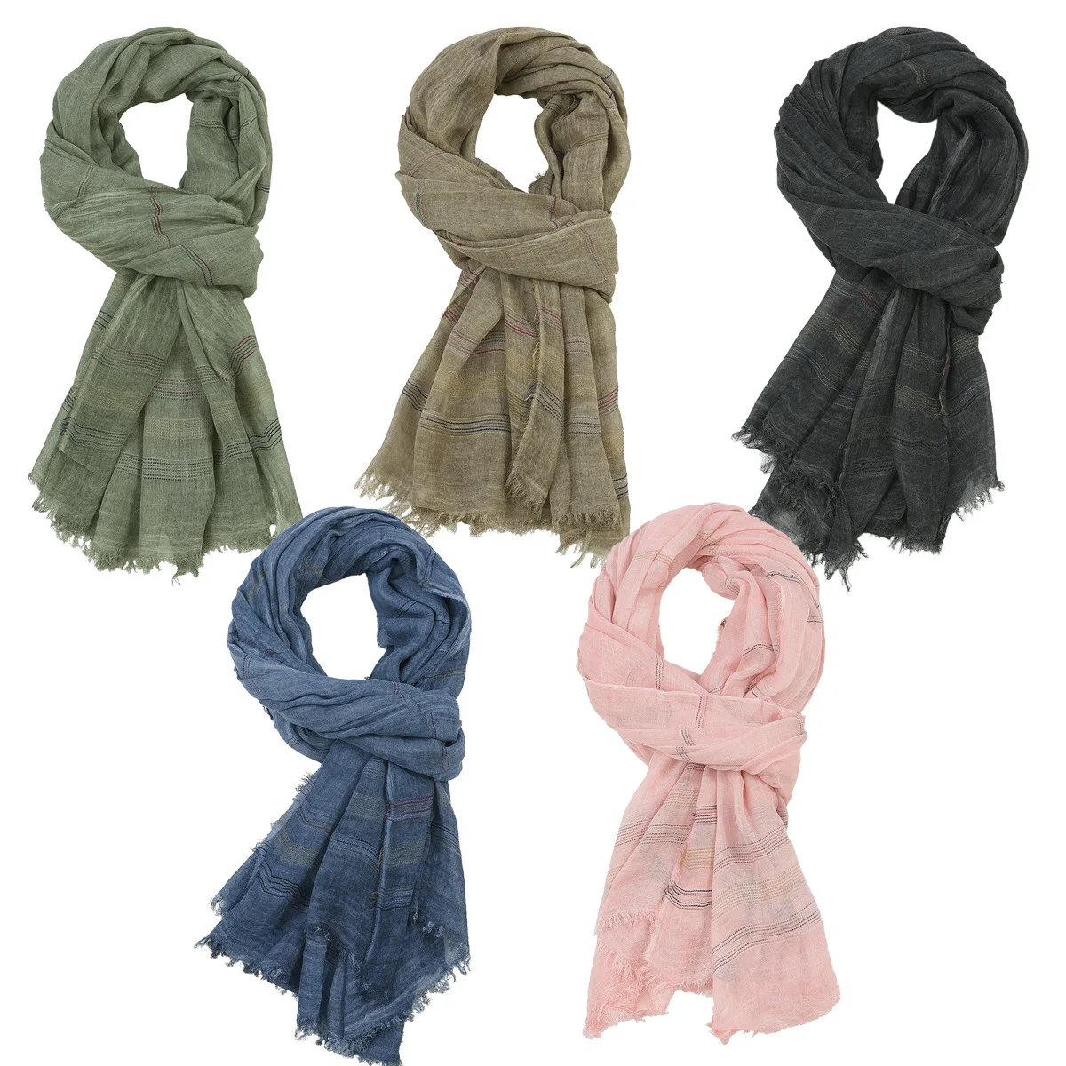 Mode hommes écharpe coton lin fil teint rayé hommes foulards gland Long châle automne hiver mâle accessoires enveloppes