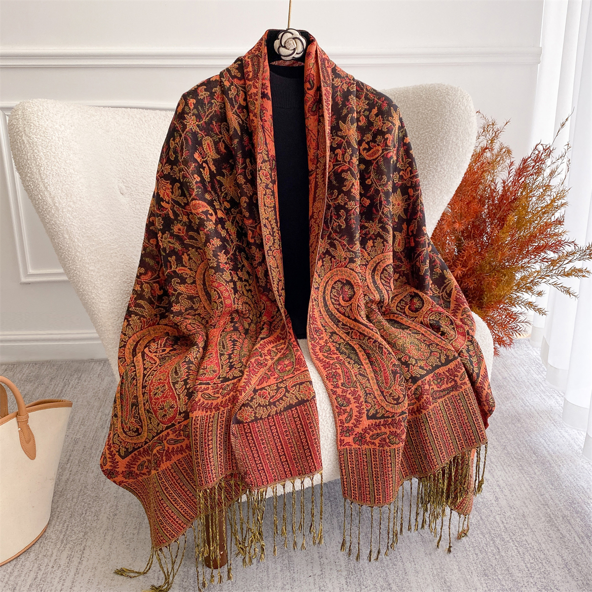 Châle de luxe de Style bohème pour femmes, écharpe en cachemire Jacquard Paisley de styliste, Hijab musulman Pashmina, Foulard enveloppant