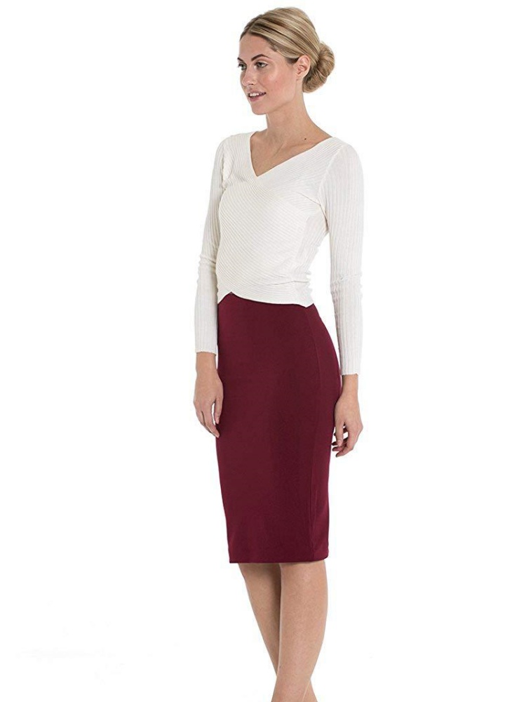 Jupe mi-longue élastique, coupe amincissante, taille haute, tendance, longueur aux genoux, vêtements pour dames, jupe serrée pour printemps et été