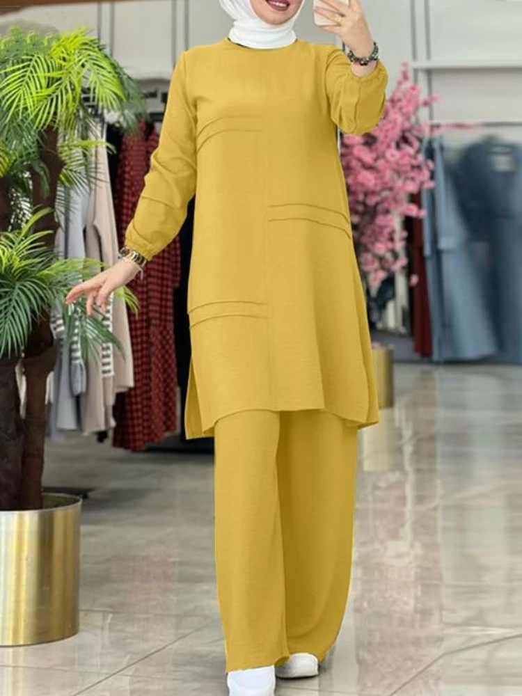 Ramadan deux pièces Ensembles chemise robe et pantalon femmes costumes musulmans chemise Blouse Musulman Ensembles caftan marocain ensembles de robe islamique