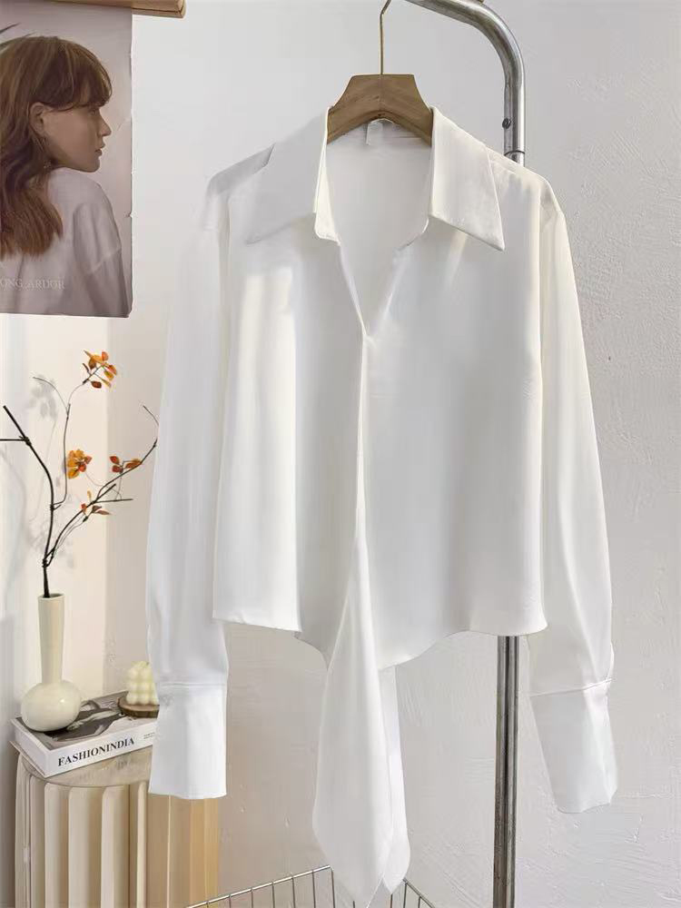 Coréen Chic croix femmes chemises blanches élégant un bouton à manches longues en mousseline de soie hauts Harajuku asymétrie tout Match revers Blouse Mujer