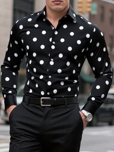 Chemise à manches longues pour hommes, chemise à revers tacheté, boutonnée, décontractée, respirante, confortable, tendance, nouvelle tenue polyvalente