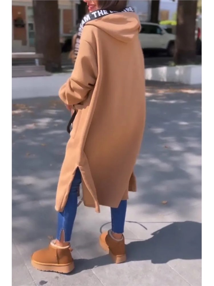 Sweat-shirt décontracté pour femme, manteau à capuche, ample, Long, épissure, manteaux décontractés à fermeture éclair, poche, vêtements d'extérieur, veste solide, automne hiver