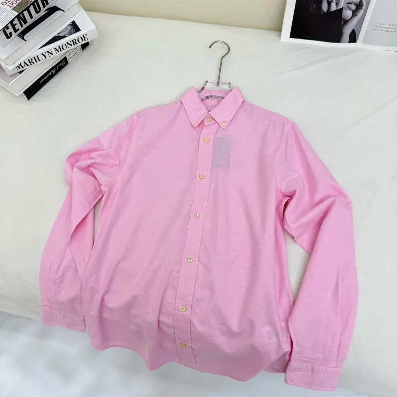 Chemise à manches longues pour homme et femme, en lin, style old money unisexe, couleur unie, broderie design, chemise longue.