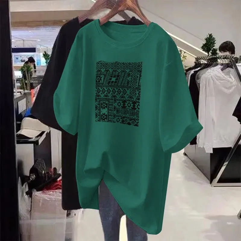 Grande taille 5XL 150KG femmes été t-shirt dessin animé col rond manches courtes t-shirts ample surdimensionné hauts noirs