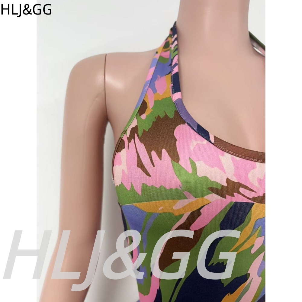 HLJ&GG – body imprimé peinture à l'huile, ensemble deux pièces pour femmes, haut sans manches et pantalon slim, tenue tendance, 2 pièces, Streetwear