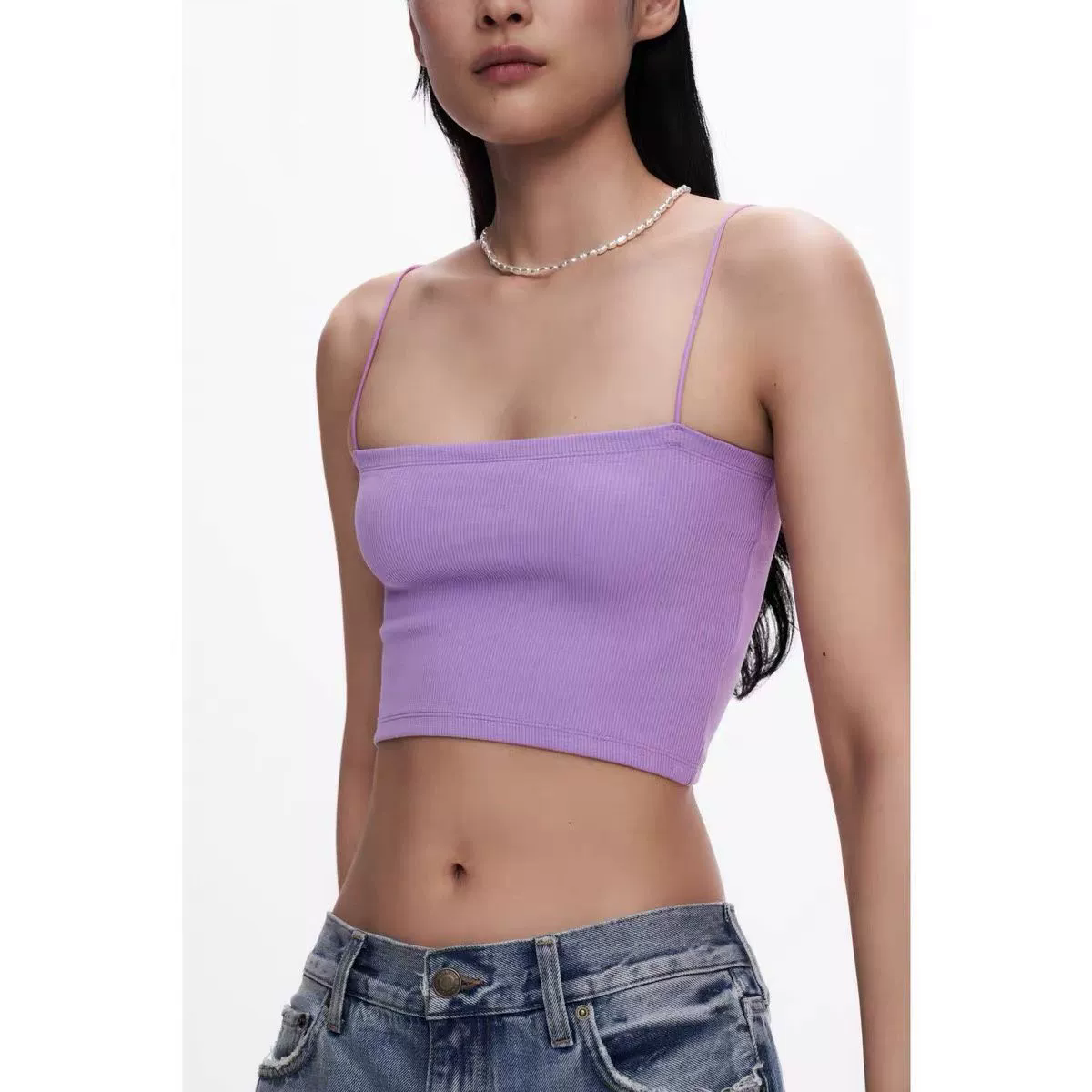 Nouveau Top Court Femme Tendance à Bretelles Fines, Sexy, Moulant, Sans Manches, Style Cami Tube Basique Uni