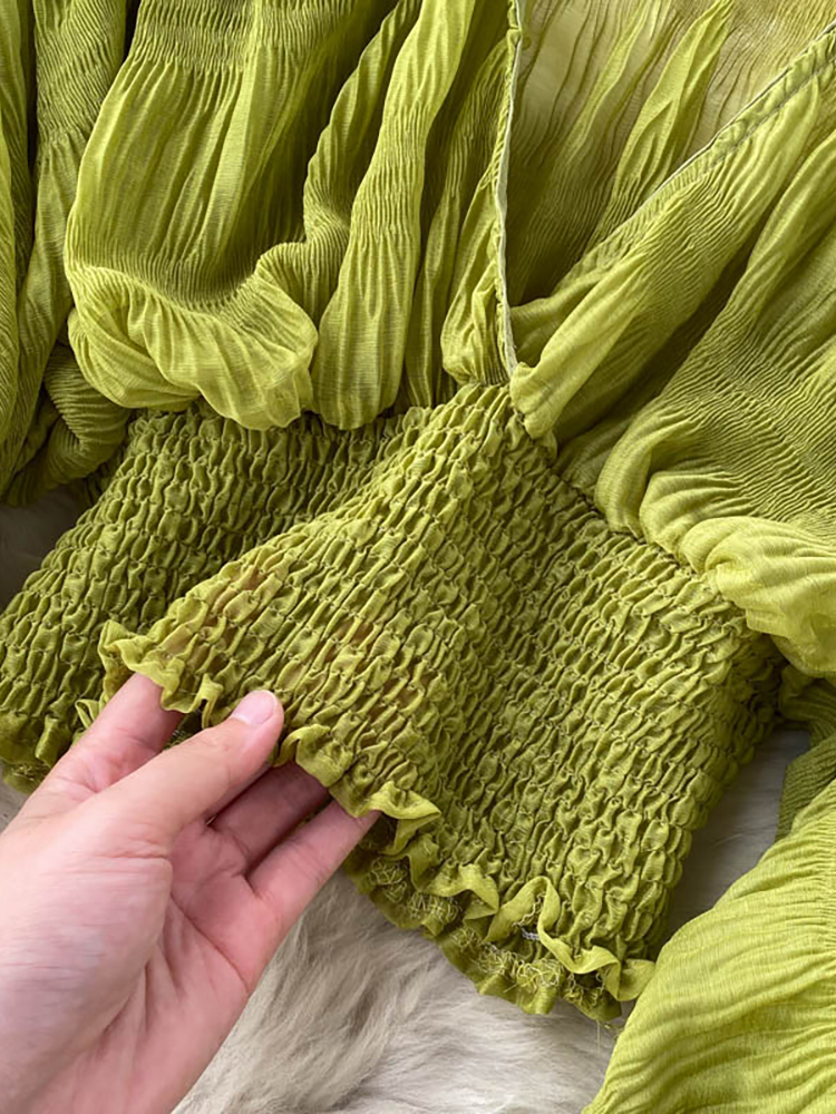 Chemisier drapé en mousseline de soie pour femmes, élégant, col en v, manches longues bouffantes, hauts courts, chemises de soirée slim, nouvelle mode 2022