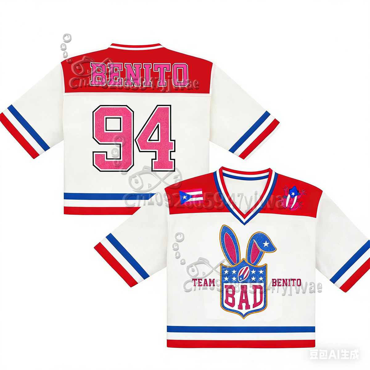 Maillot de football en mesh Benito Bowl Top avec drapeau de Porto Rico, col en V, streetwear tendance, manches courtes, t-shirt d'été pour femmes