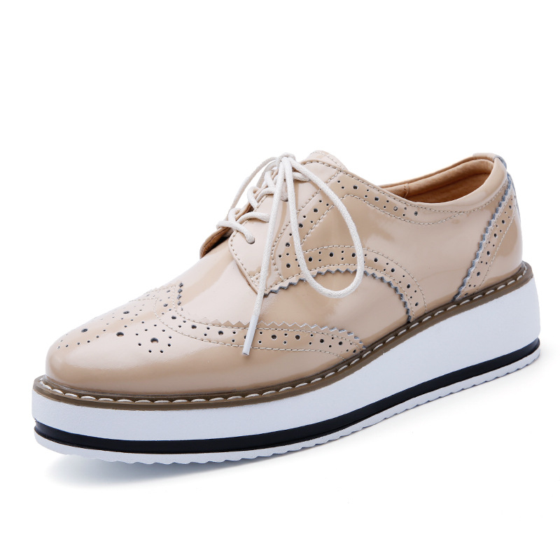 Chaussures à plateforme en cuir verni pour femmes, chaussures plates à lacets, Oxford, costumes sur mesure, automne