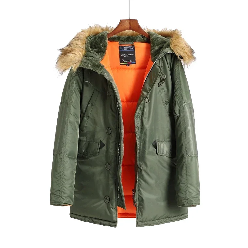 Grande taille militaire grande taille capuche de fourrure longue imperméable coupe-vent nouveau Parka d'hiver épais hommes veste de survêtement manteau USA taille Parkas