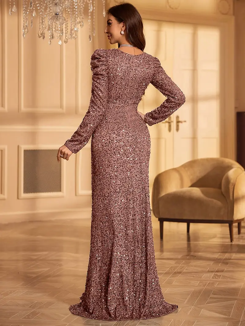 Robe de soirée élégante à manches longues et col en V pour femme – Parfaite pour les mariages, les anniversaires et les fêtes