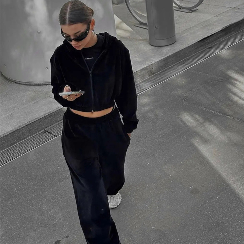 Cardigan à capuche à manches longues pour femmes, costume décontracté, style de rue, pantalon élastique, vêtements deux pièces