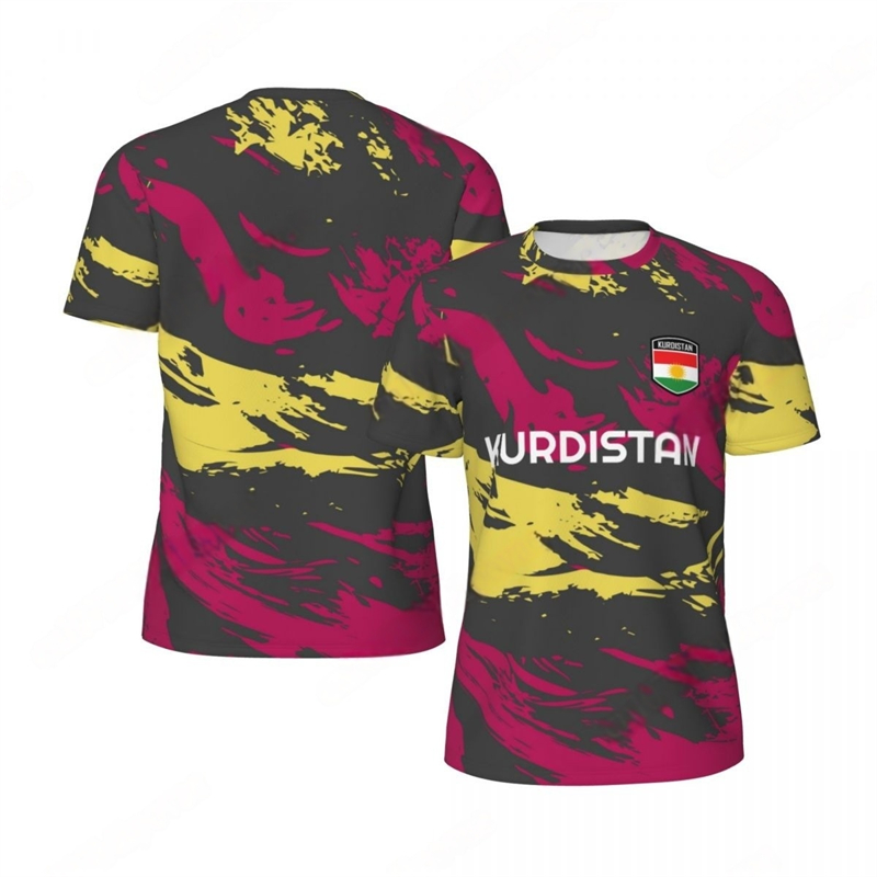 Mode Kurdistan drapeau graphique Football T-shirts pour hommes tendance 3D emblème National imprimé sport T-shirts en vrac respirant T-shirts