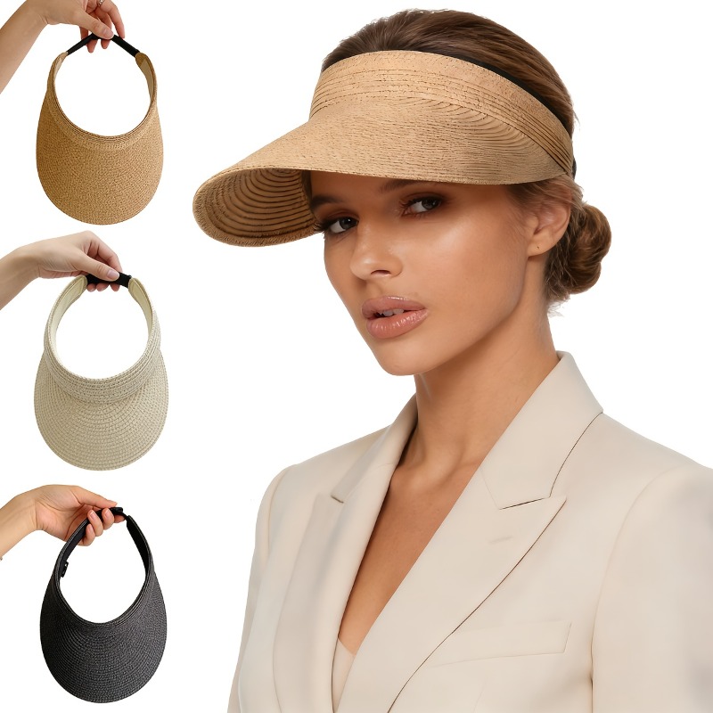 Chapeau de soleil pliable à large bord pour femme – Nouveau chapeau de plage en paille printemps/été pour les voyages en plein air, protection UV, pliable et respirant