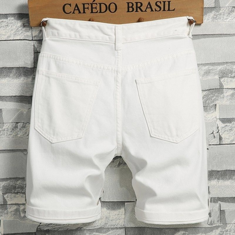 Short en jean pour hommes 2025 été Y2k Streetwear déchiré décontracté Denim longueur genou short en jean solide blanc nouveau short en jean classique