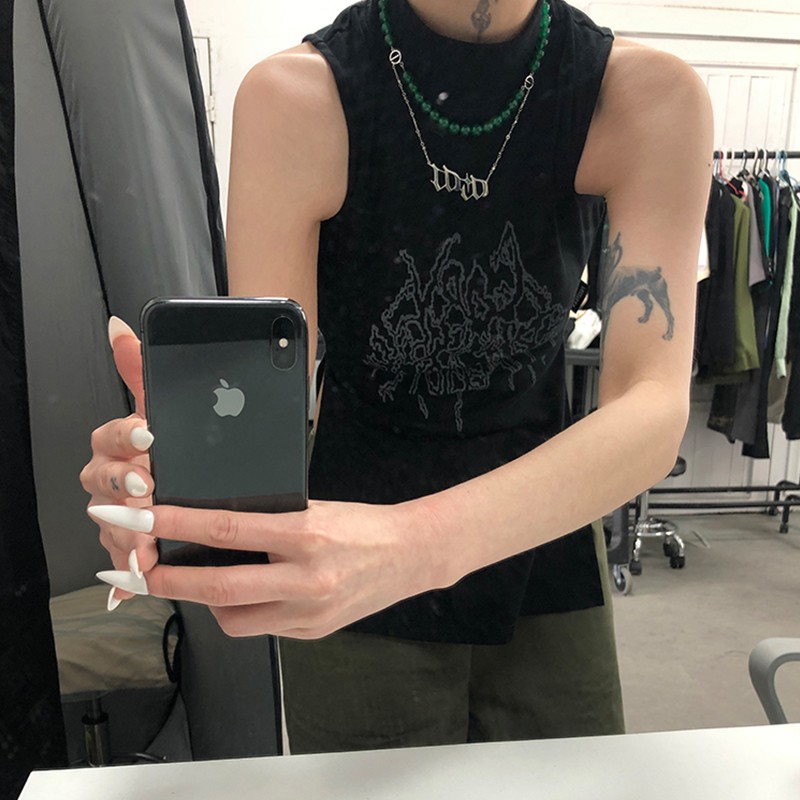 Karrcat Yamamoto Style débardeur noir Grunge gothique col roulé hauts Cyber Y2k Chic vêtements de créateur foncé esthétique Streetwear