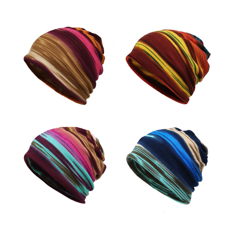 Bonnet à rayures pour femmes et hommes, chapeau turban décontracté, écharpe, bonnet baggy, garde au chaud, bonnets fins, enveloppement de sauna, cagoule, hiver