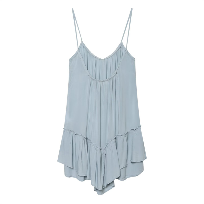 Robe pour femmes, nouvelle robe courte élégante décontractée d'été, sans bretelles, dos nu, drapée, à plusieurs couches, décorative