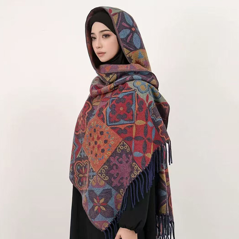 Écharpe à franges imprimée ethnique Vintage 65x180cm, châle en Faux cachemire de Style moyen-orient pour la photographie et la chaleur de l'hiver