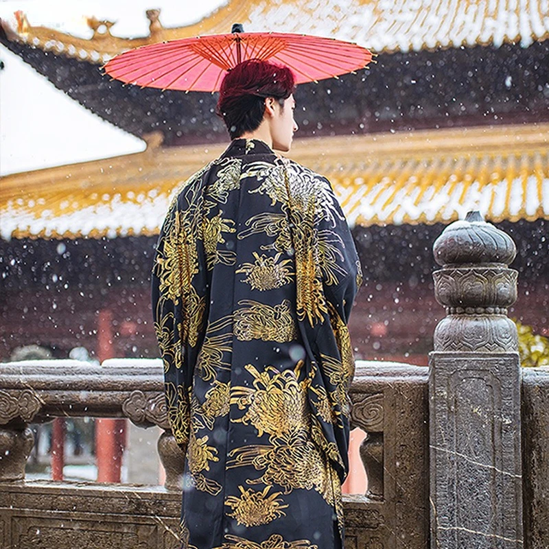 Robe traditionnelle chinoise de prairie pour hommes et femmes, ensembles Hanfu noirs, vêtements jumelés pour couple, costume de cosplay d'Halloween, danse financière