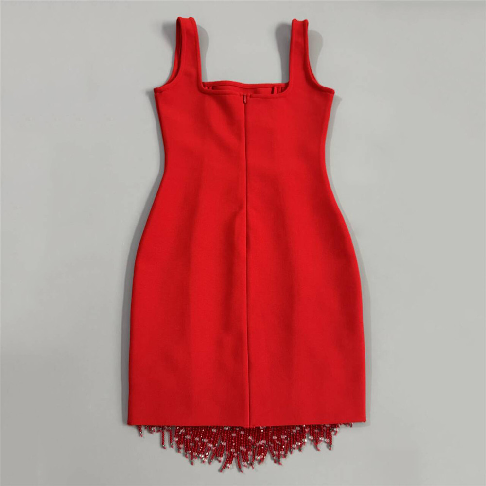 Femmes Sexy sans manches robe de pansement mode perles gland vêtements Club fête robes moulantes