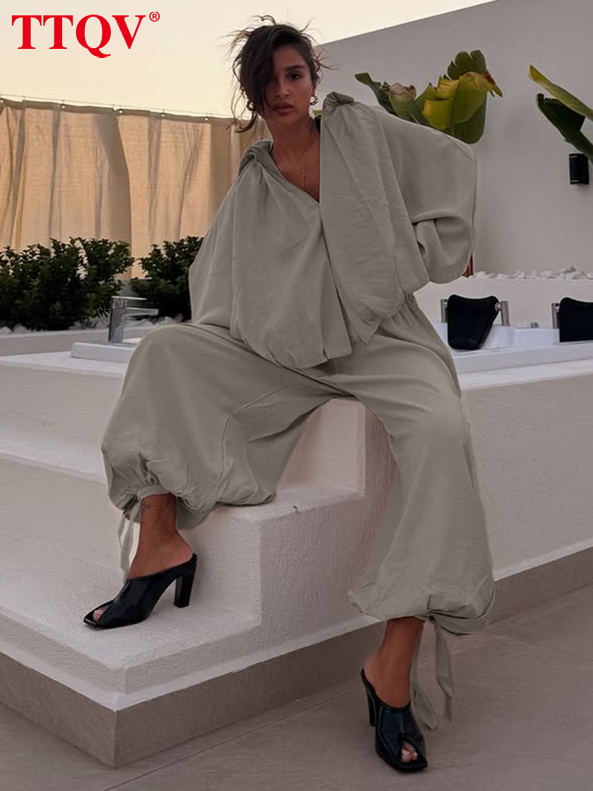 Clacive mode ample noir femmes deux pièces ensemble élégant chemise à manches longues avec taille haute pantalon large ensemble vêtements féminins