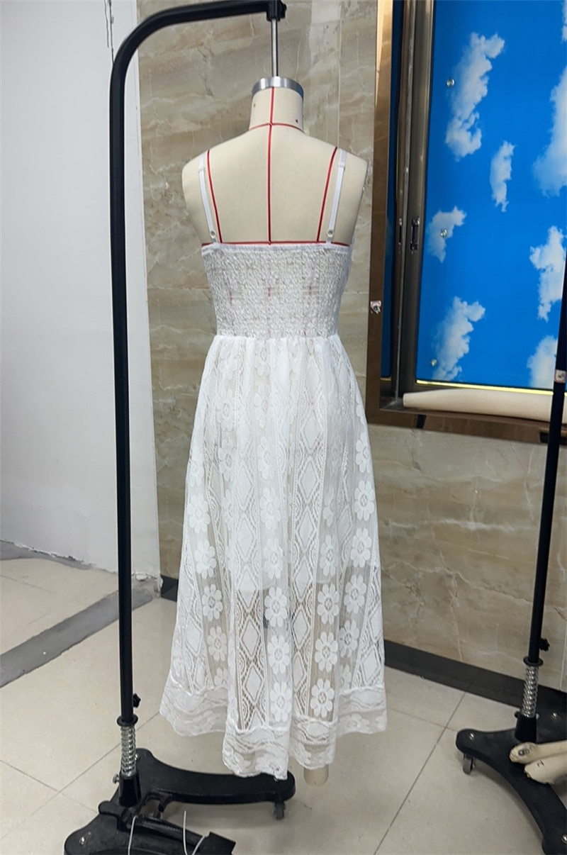 Robe longue en dentelle style Boho pour femme, vêtement de plage, taille haute, ligne A, été