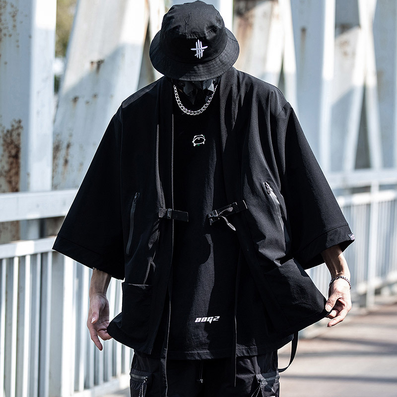 Kimono Hip Hop Punk Techwear pour hommes, chemises surdimensionnées, Style japonais, Harajuku, chemise Cargo décontractée, cape, 2023