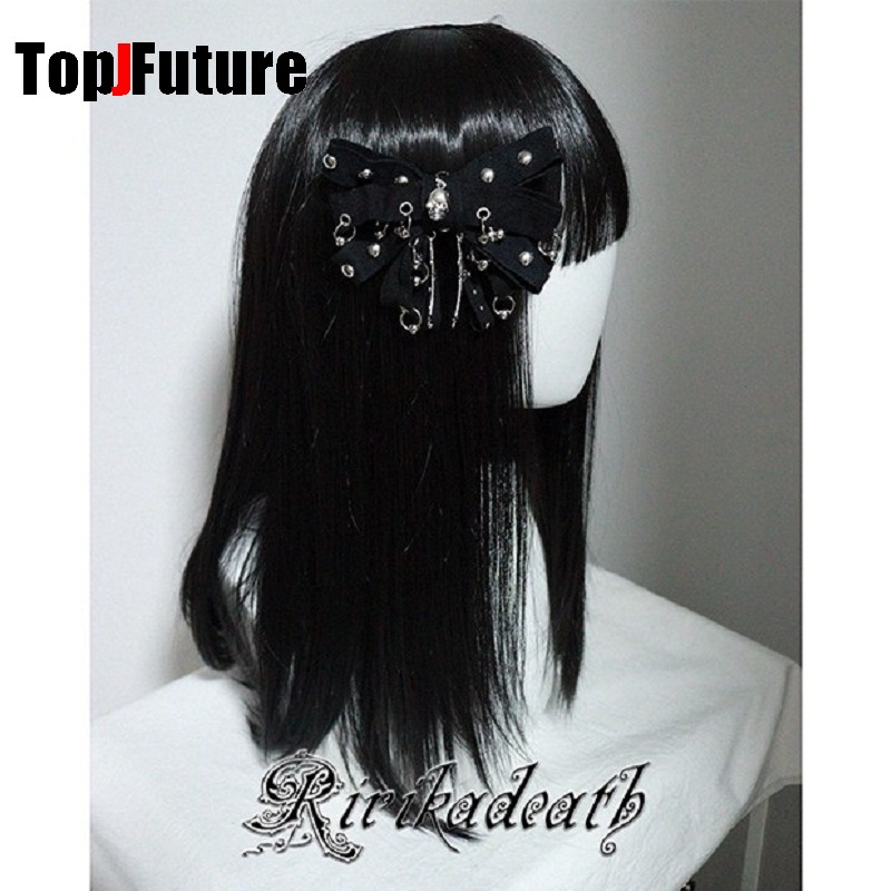 Serre-têtes et épingles à cheveux originaux pour femme, style Subculture Punk Y2K, multi-couches, Harajuku Gothique, avec rivets, squelette, papillon et nœud