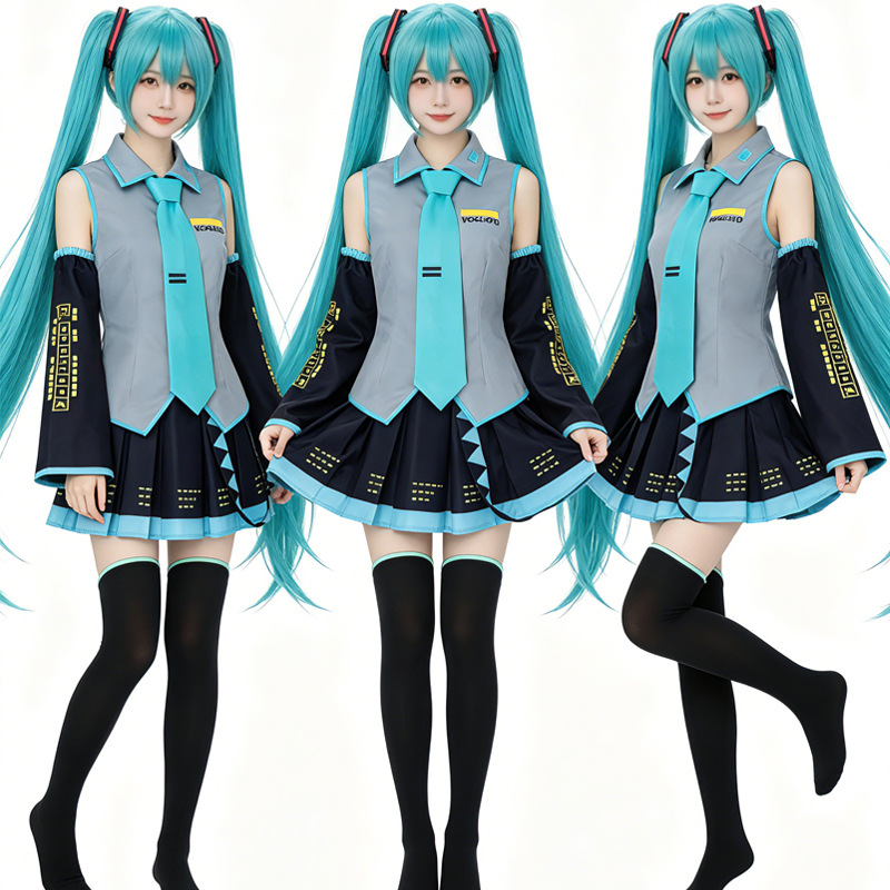 Tenue de performance pour personnage d'anime MIKU, vêtements d'anime, vêtements de cosplay, jupe JK, ensemble complet, accessoires de perruque, costume d'Halloween