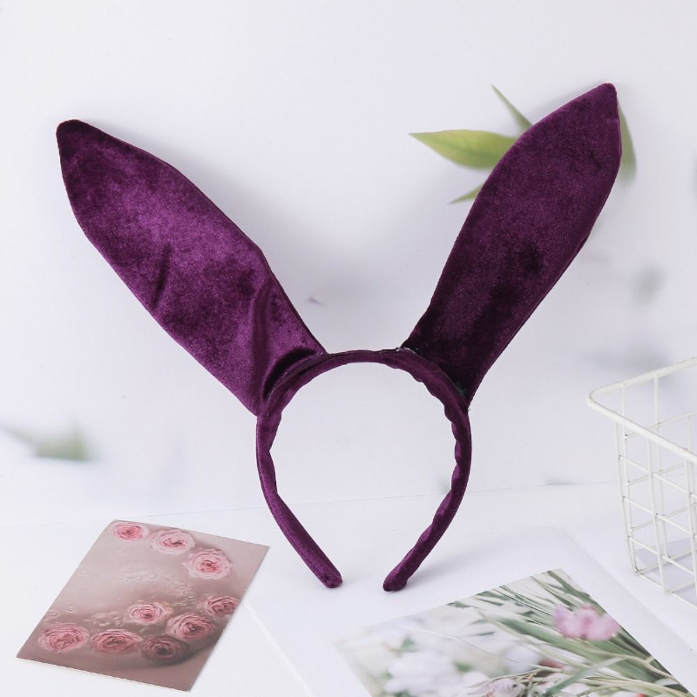 Serre-tête en velours avec grandes oreilles de lapin, accessoires photo, coiffe de fille lapin, accessoires pour cheveux noirs et violets