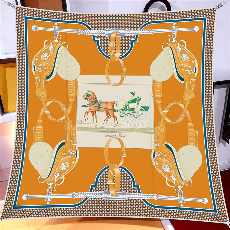 90CM Caddle cheval sergé Foulard en soie châle marque de mode foulards carrés femmes Hijab luxe Bandana Foulard foulard foulard