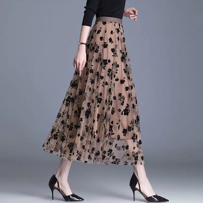 Femmes coréennes jupe en Tulle mode été crochet Floral jupe Midi ample élégant femme décontracté tout Match maille jupes nouveau