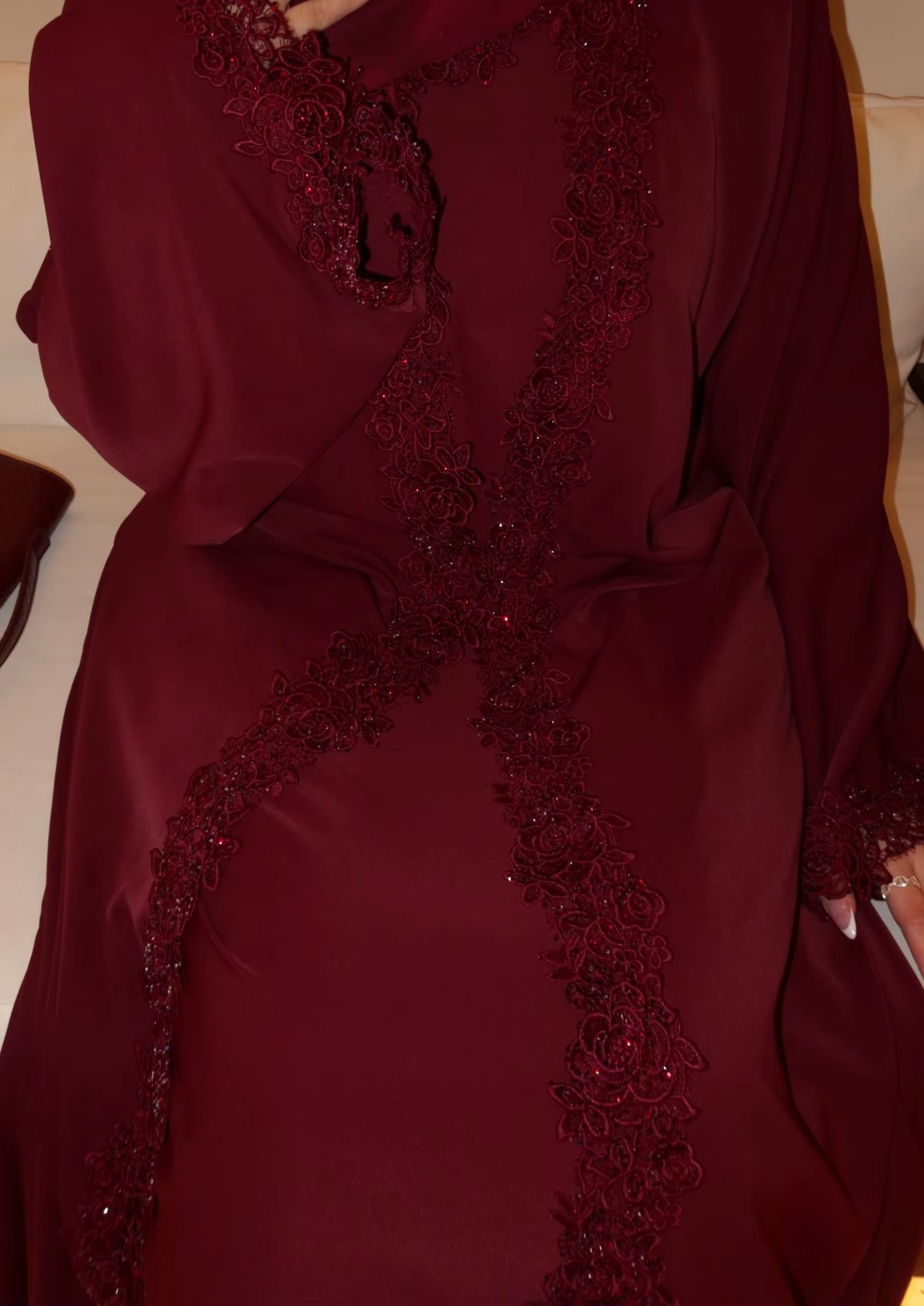 Nouvel ensemble Abaya 3 pièces pour l'Aïd Ramadan, Abaya en dentelle fantastique pour femmes, vêtements islamiques de Dubaï, cardigan pour femmes musulmanes avec robe intérieure