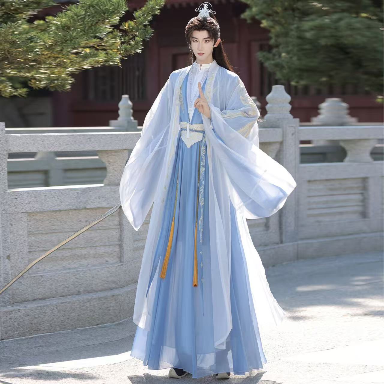 Cool noir hommes Hanfu traditionnel chinois vêtements Niche col debout broderie longue Robe Halloween Wuxia Cosplay Costume