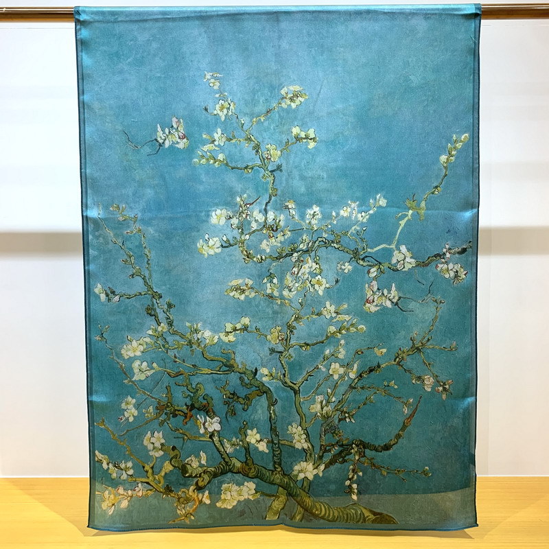 Foulard en soie naturelle 100% pour femmes, châle imprimé numérique, peinture à l'huile Van Gogh, Bandana, arbre abricot, printemps