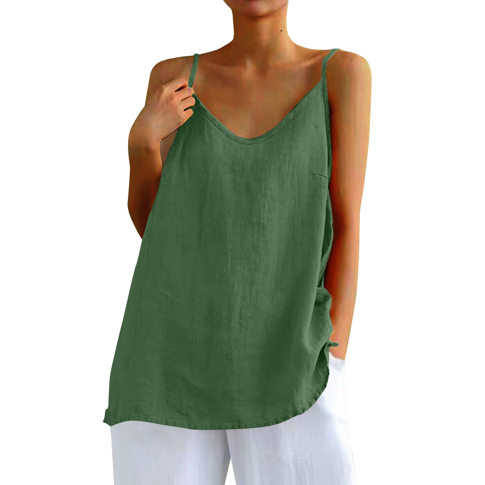 Camisole en coton et lin pour femme, haut astronomique polyvalent, chemisier monochrome, camisoles classiques, médicaments sexy, été