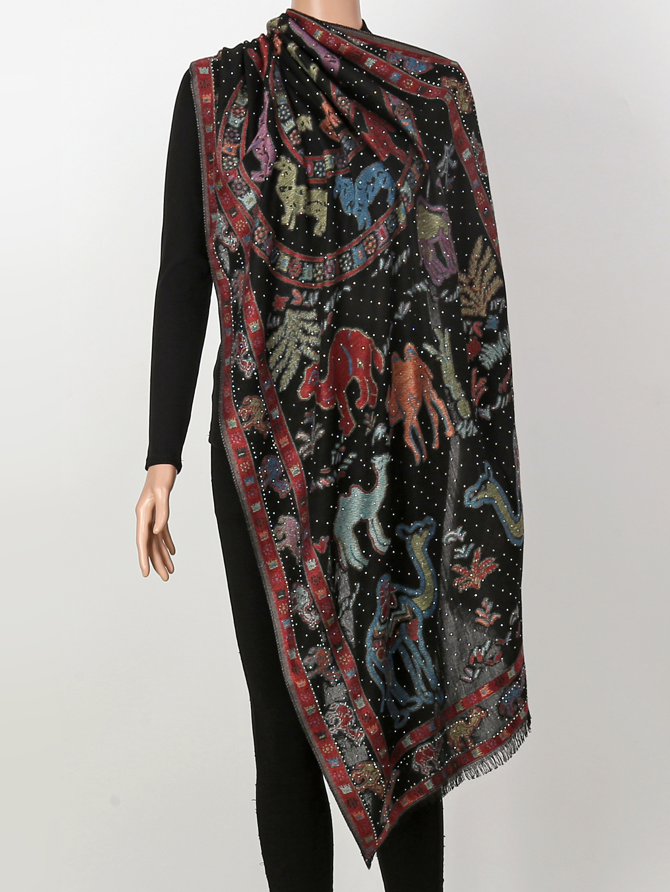 Écharpe Châle en Coton Jacquard Motif Diamant Rétro Style Bohème Douce et Chaude pour Femmes