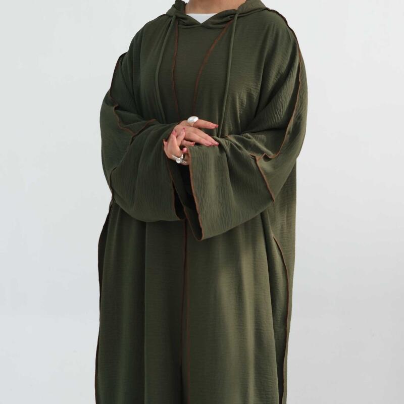 Nouvelle Abaya ouverte pour femmes musulmanes avec capuche, manches longues, cardigan ample en dentelle, robe longue, tenue islamique modeste
