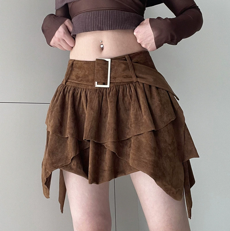 Jupe pour femmes, demi-jupe rétro multicouche épicée pour fille, avec taille haute irrégulière et longueur des jambes, nouvelle collection été 2025