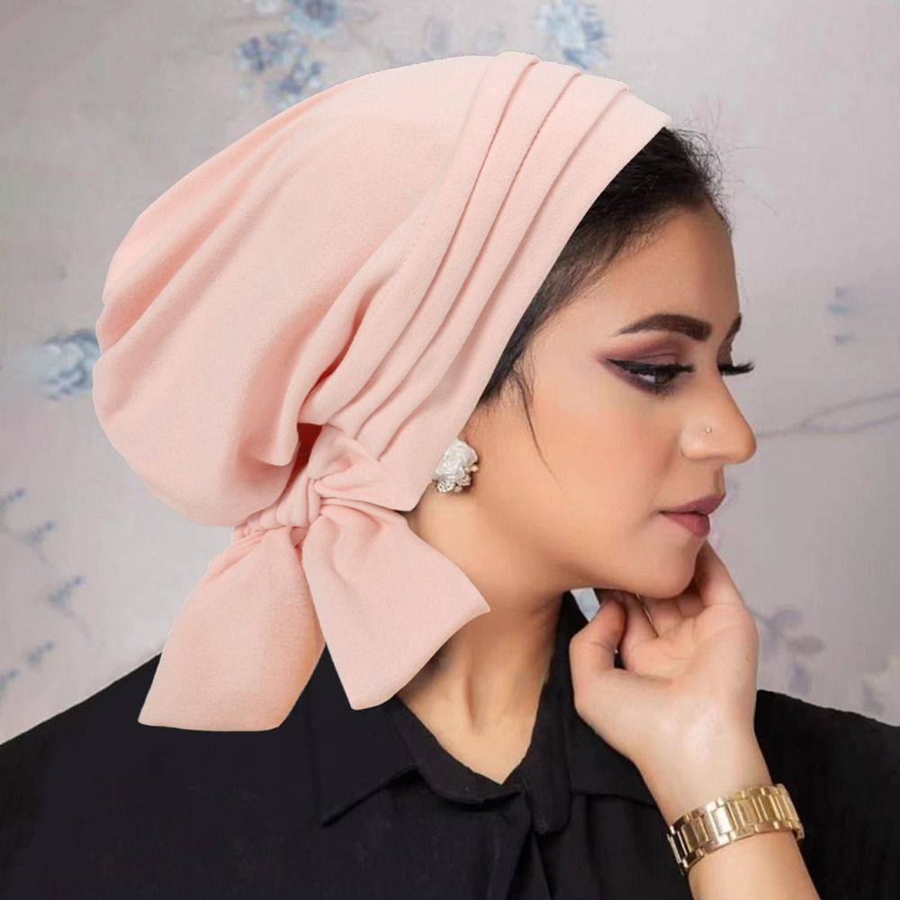 Nouveau Bonnet Hijab Pré-Noué pour Femmes Musulmanes, Turban à Volants Couleur Unie, Bonnet Chimio en Daim, Foulard Islamique pour la Tête (pour femmes atteintes de cancer)