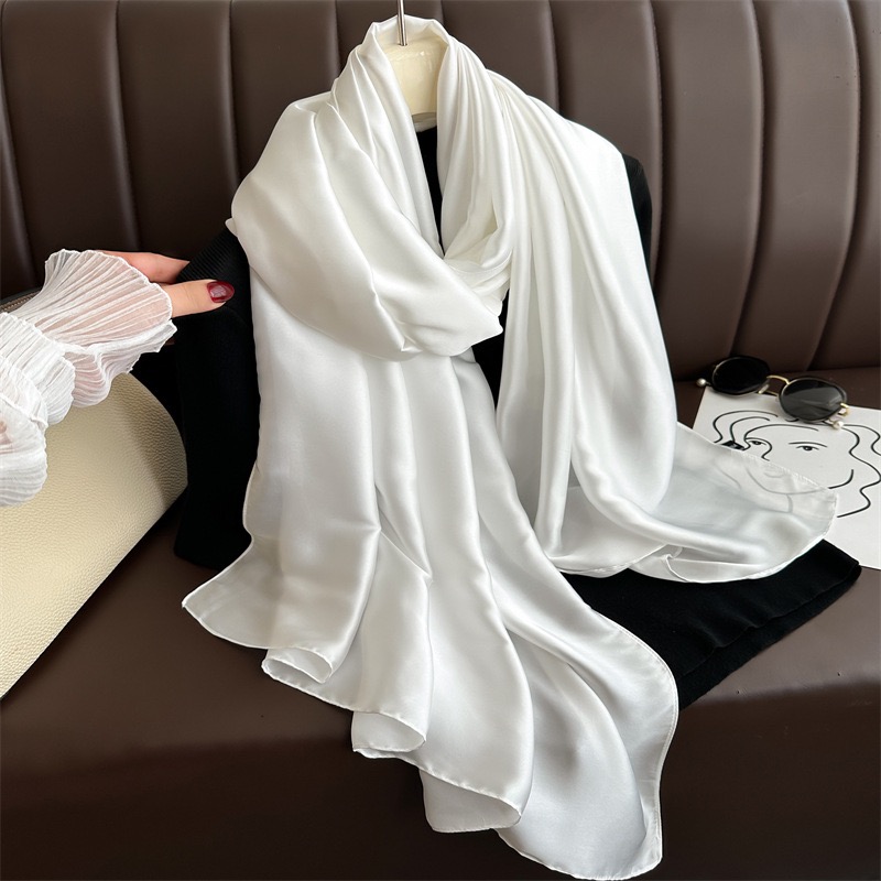 Foulard 100% soie pour femmes, Design basique uni, 180x90cm, châle enveloppant, luxe, Hijab, bandeau, étoles de plage