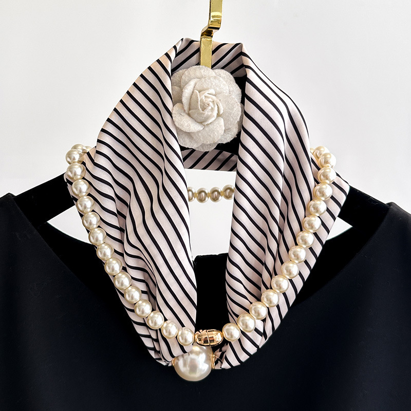 Écharpe tendance coréenne à perles magnétiques, châle long et fin pour femme, cache-cou, collier à perles à boucle magnétique pour un style décontracté, protection du cou