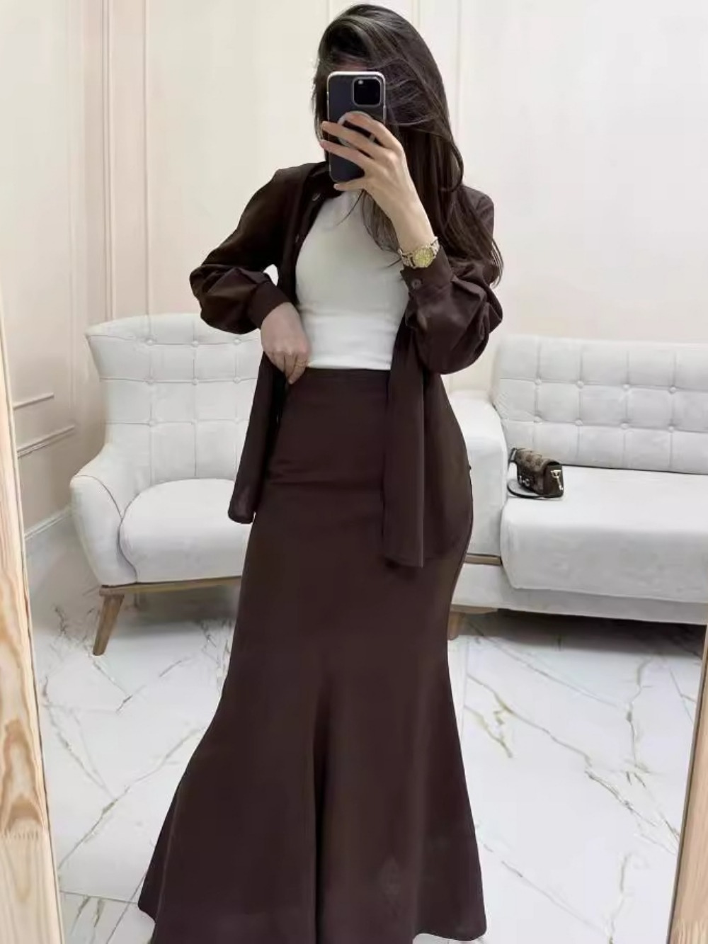 Ensemble 2 pièces chemise et jupe boutonnées pour femmes musulmanes, Eid, Ramadan, Kimono, Robe, Caftan, Costumes, 2024