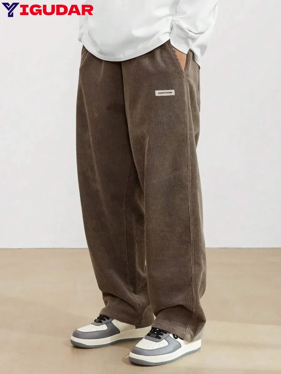 Pantalon en velours côtelé pour homme, coupe ample, décontracté, longueur normale, style cargo, pour homme et femme