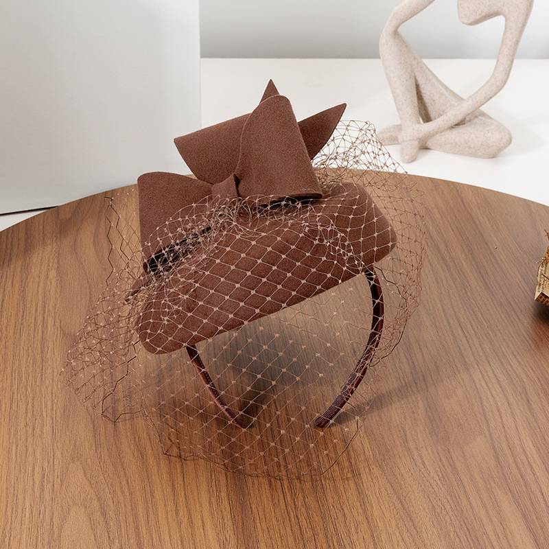 Chapeau fascinateur d'hiver pour femmes, pilulier rond, cage à oiseaux, voile, nœud, bandeau en laine, fascinateur, mariages, courses Ascot