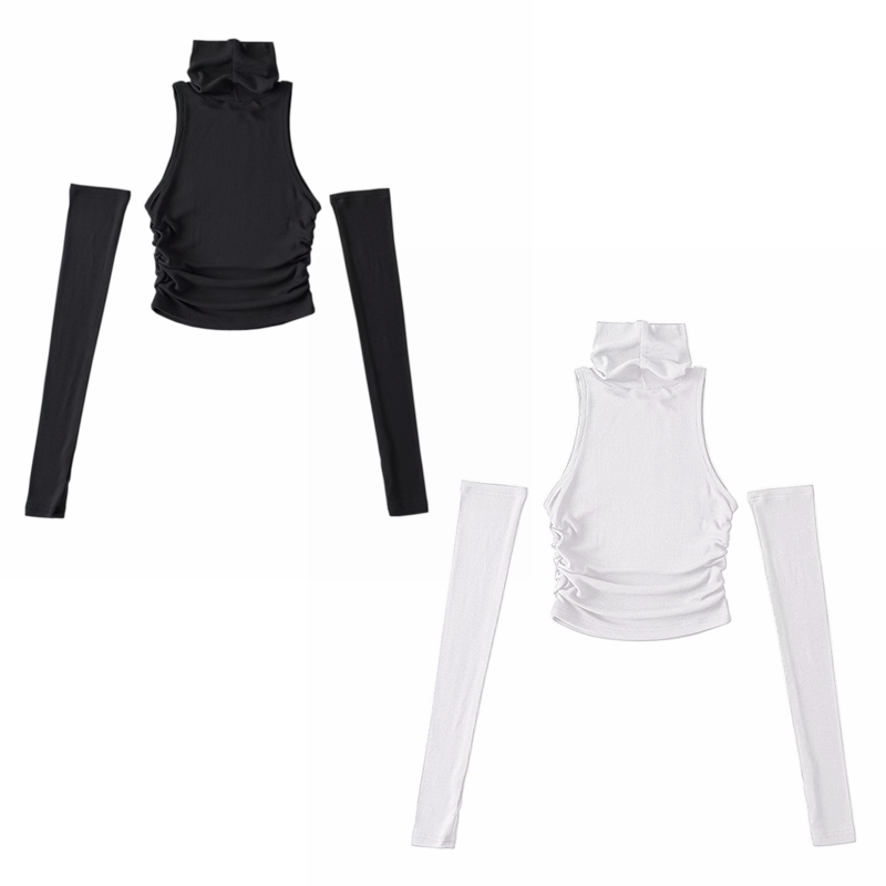 Femme vêtements automne 2025 débardeur manches couverture sans manches plis latéraux col roulé T-shirt Sexy côtelé tricoté hauts Y2k 2529