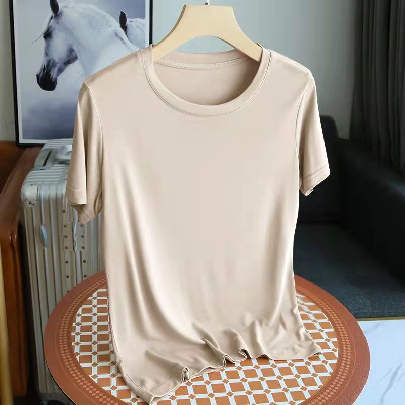 Mode 2025 nouveau coréen femmes Modal col rond manches courtes T-Shirt café couleur unie décontracté été dame vêtements T-Shirt haut basique