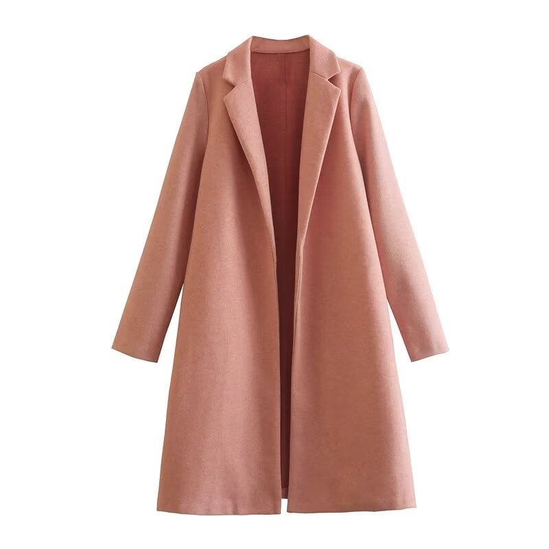 Manteau mi-long à col rabattu et manches longues, style automne, ouvert sur le devant, vêtement d'extérieur PB&ZA2025, manteau en polyester tendance pour femmes